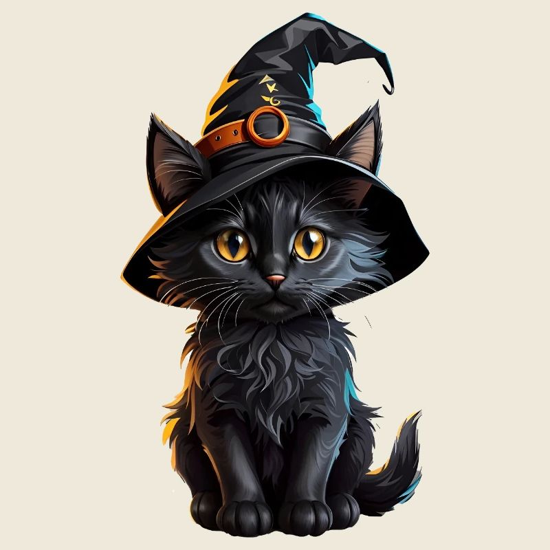 Witch kitten in a magic hat
