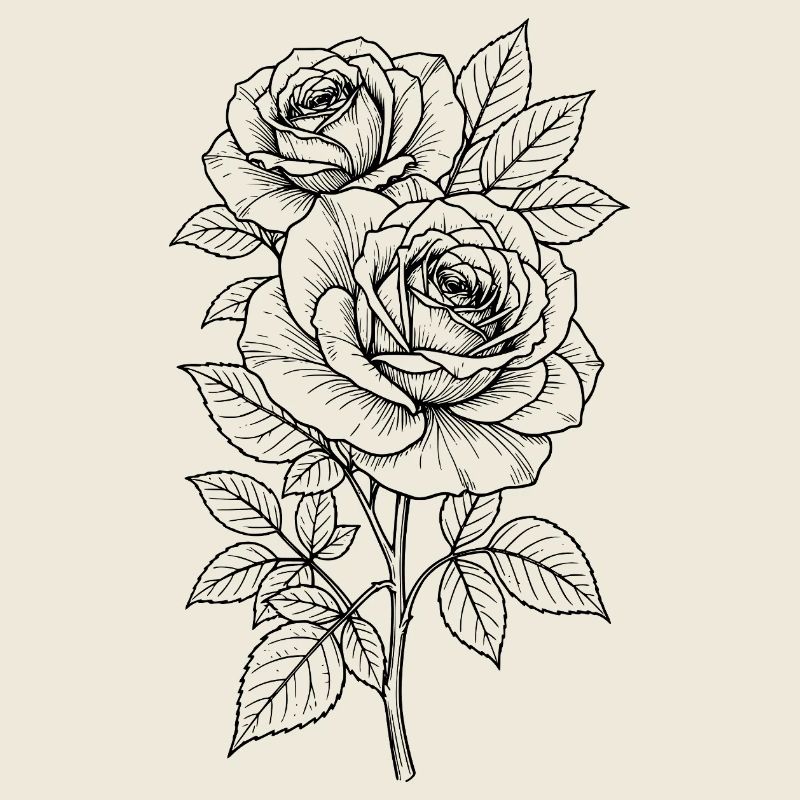 Art de ligne fleur de rose noir