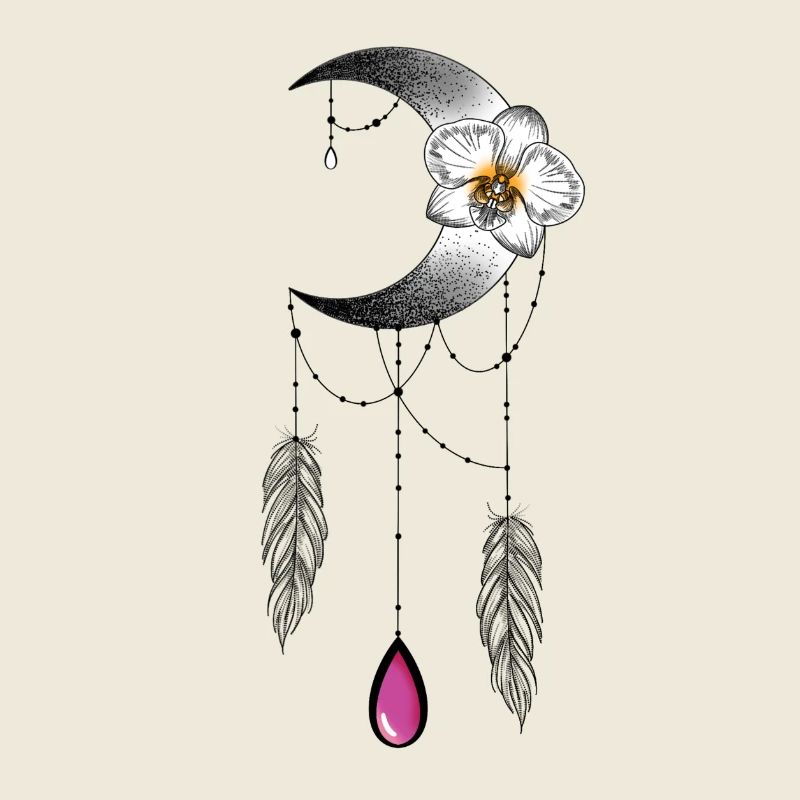 Lune orchidée plume et perle type attrape rêve 