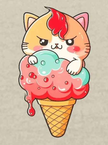 Süßer Katzen-Eiscreme-Print