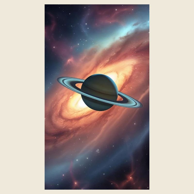 Saturn in space with galaxy background