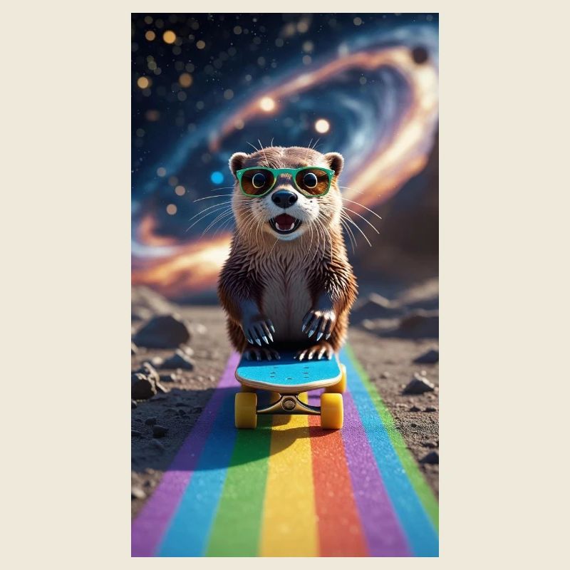 Witziger Waschbär auf Skateboard mit Sonnenbrille