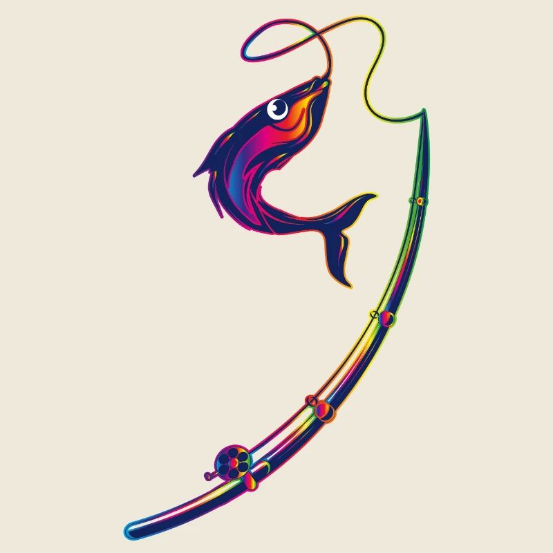 Poisson coloré sur canne à pêche aux couleurs de l’arc-en-ciel
