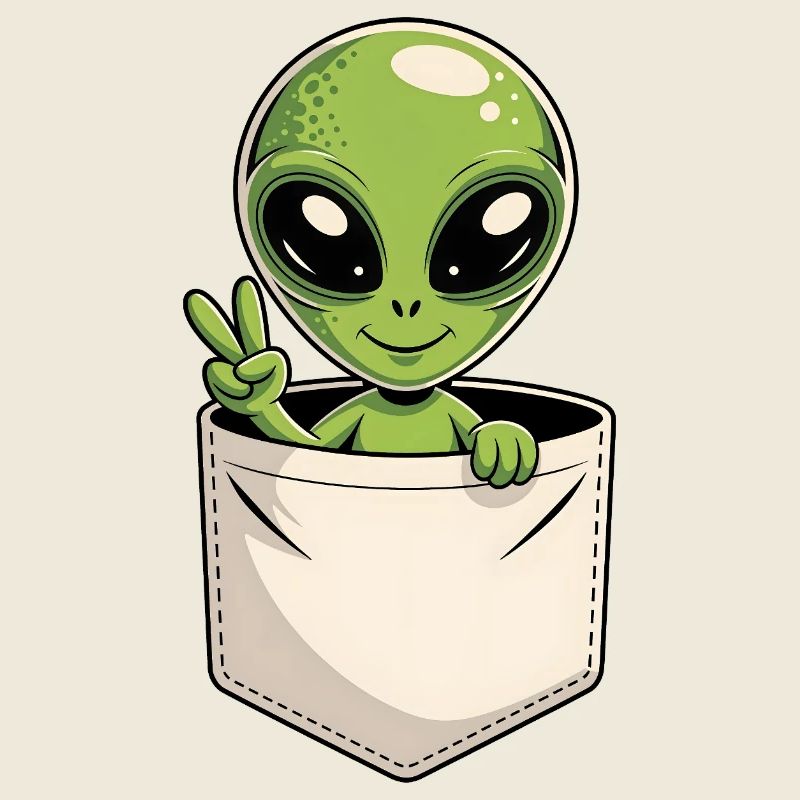 Mignon Poche Alien Signe de Paix Dessin Animé