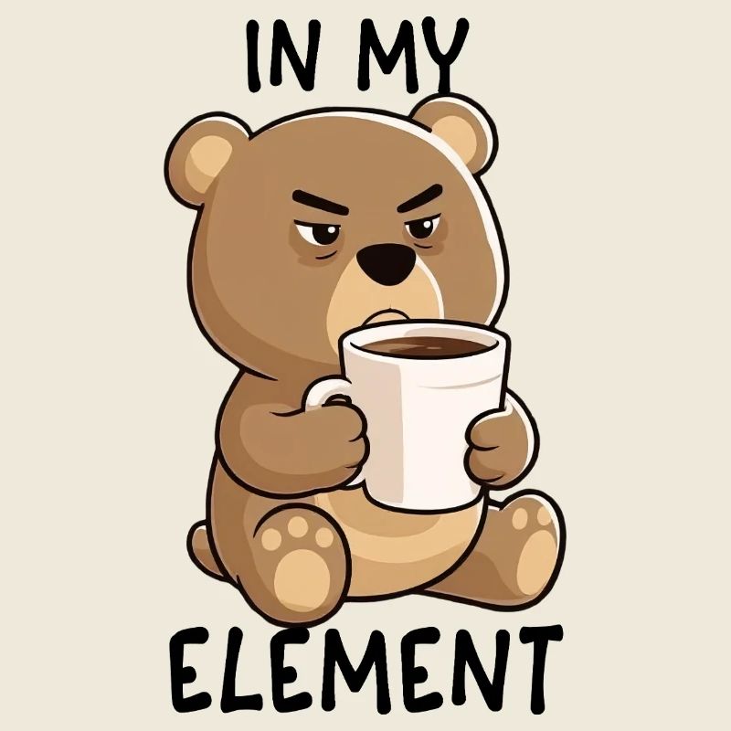 Grim teddy bear with coffee cup – cartoon