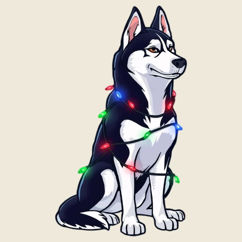 Husky Mit Weihnachtslichtern