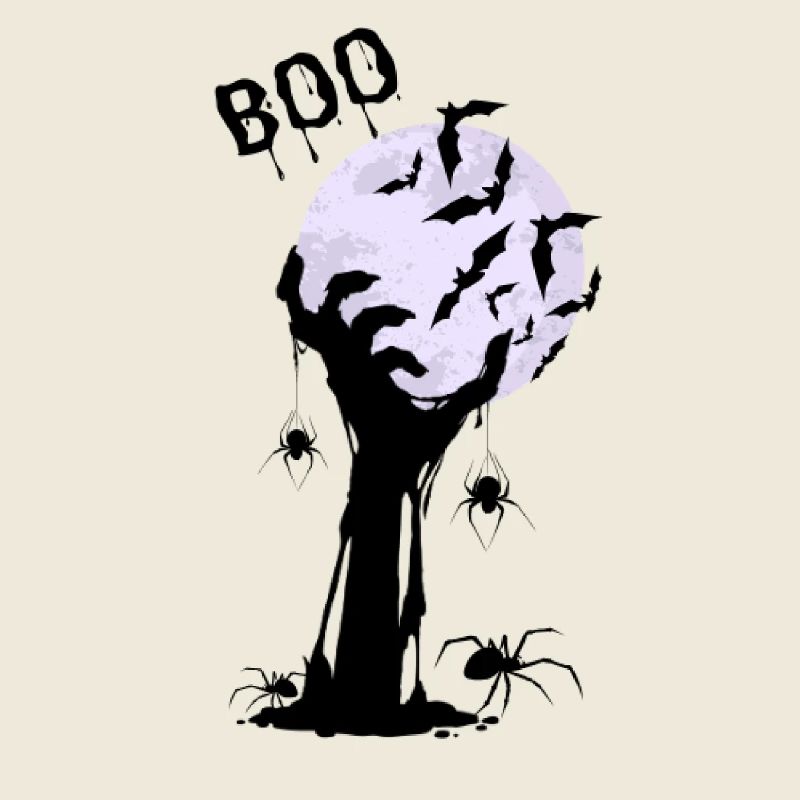 Moonlit night bats over creepy tree