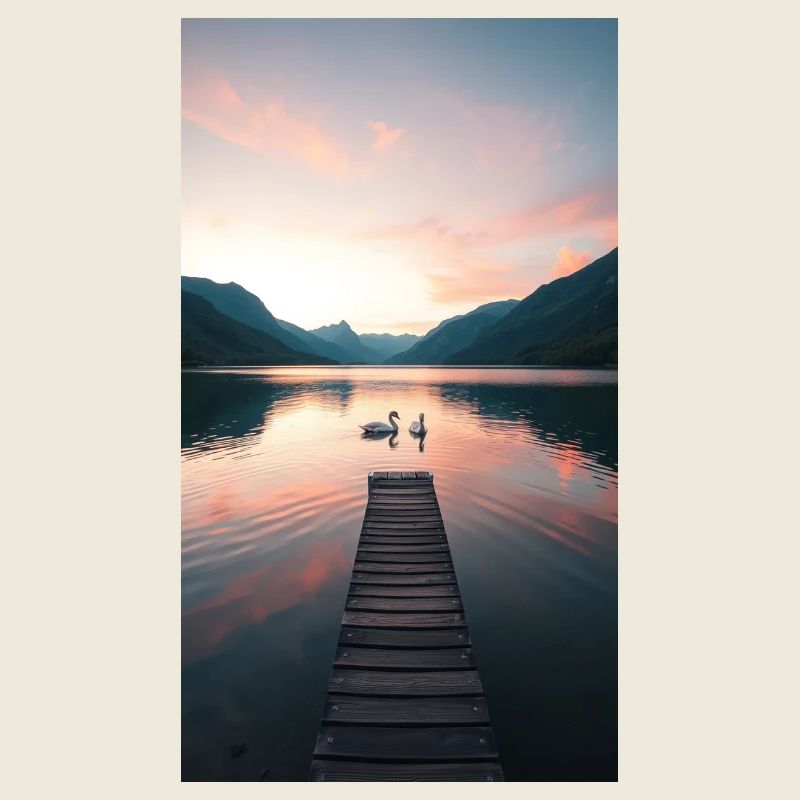 West by the lake with a pier and swans