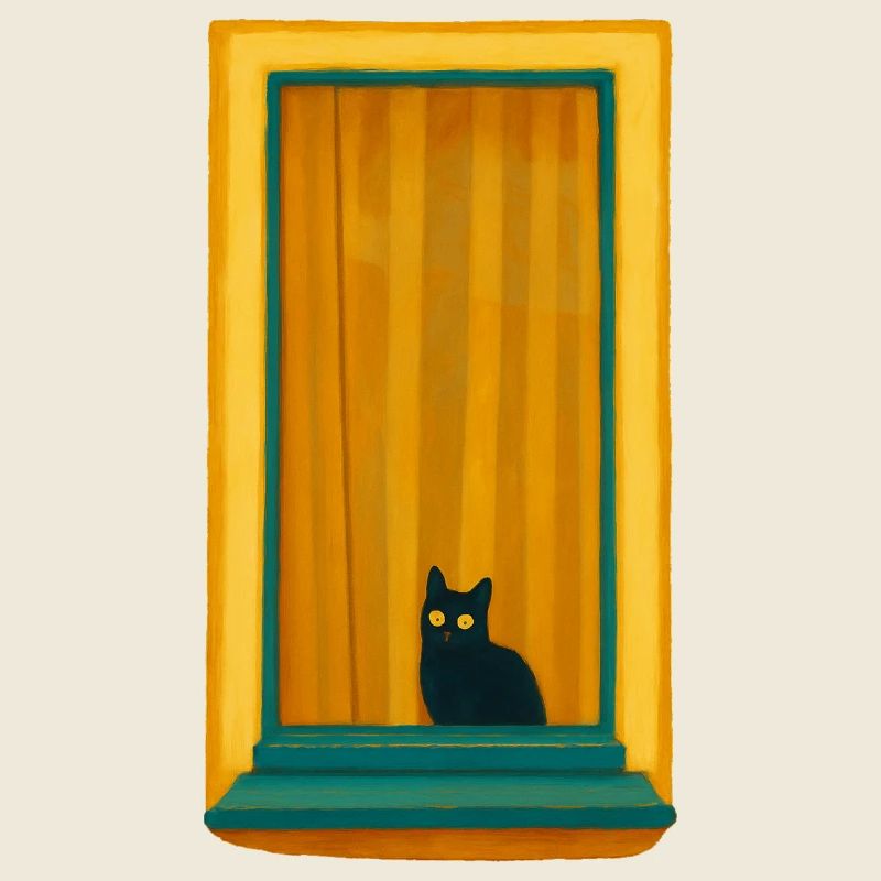Window Cat in Golden Frame