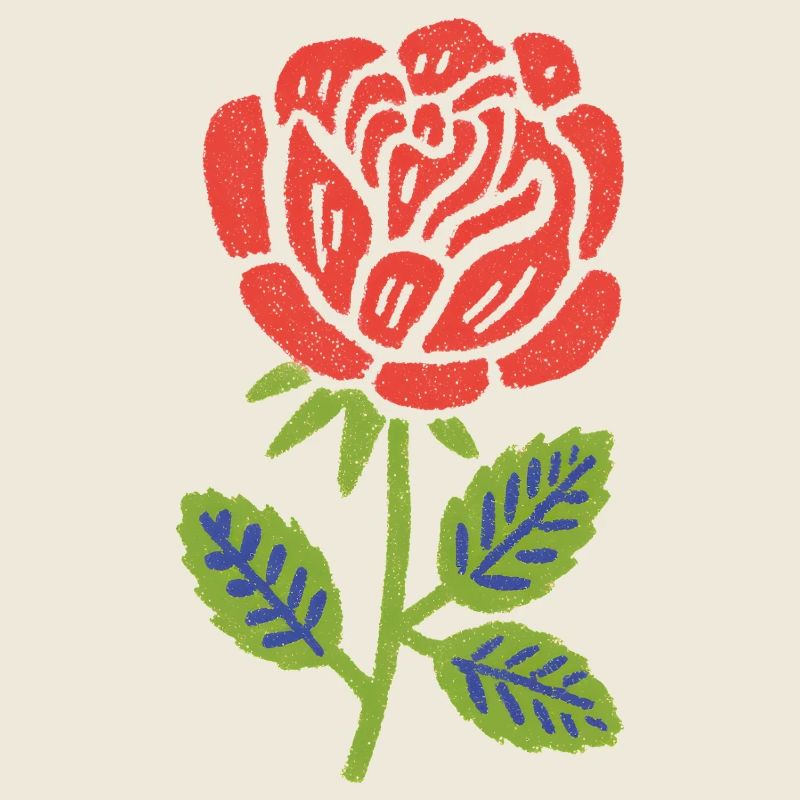 Rote Rose Grafik mit Blättern
