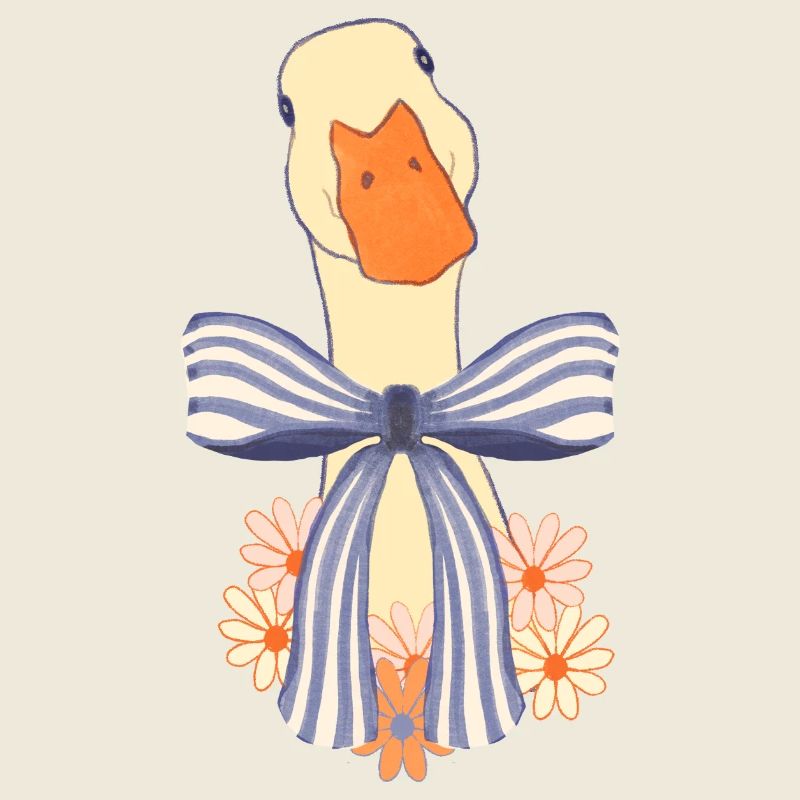 Pastellgans mit Schleife und Blumen