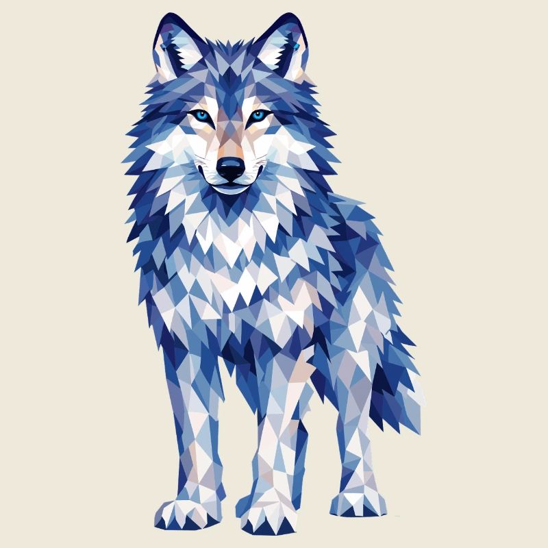 Motif moderne de loup polygonal dans des tons de bleu