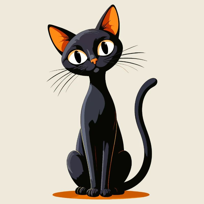 Chat noir cartoon yeux oranges