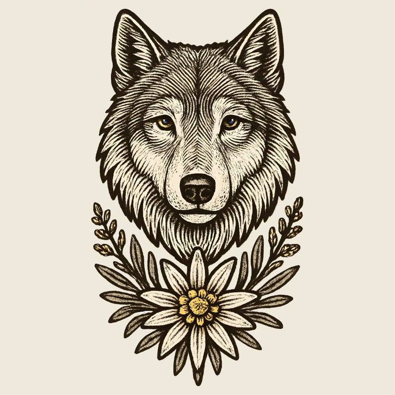 Wolfskopf mit Edelweiß