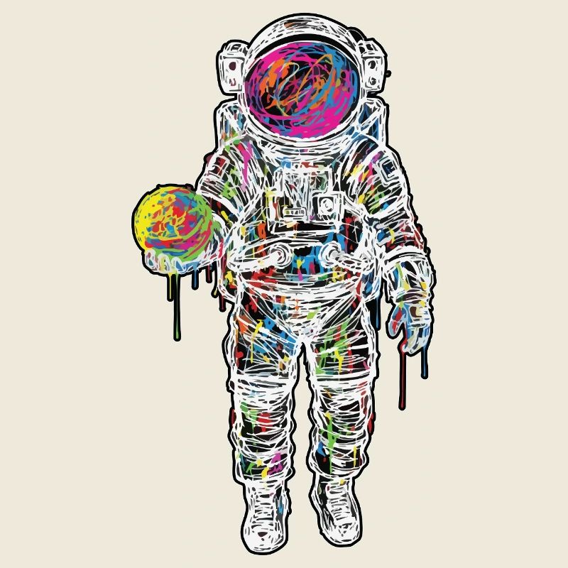 Space Astronaut Scribble Painting Planet
