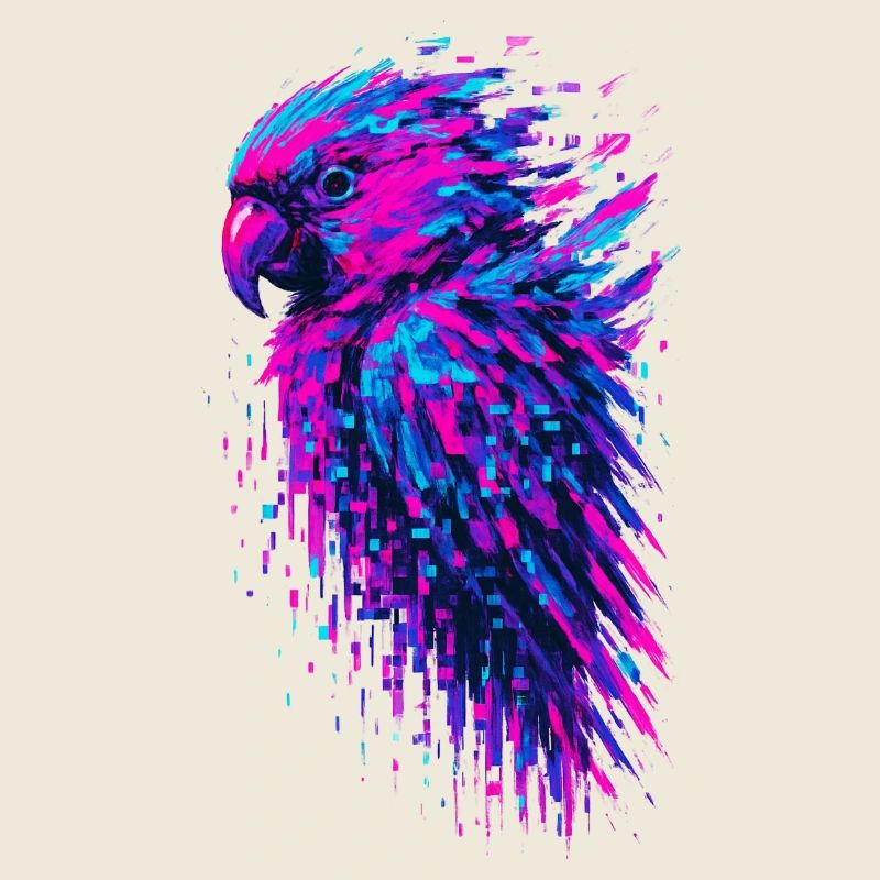 Perroquet Glitch Art Cyber Vibrant