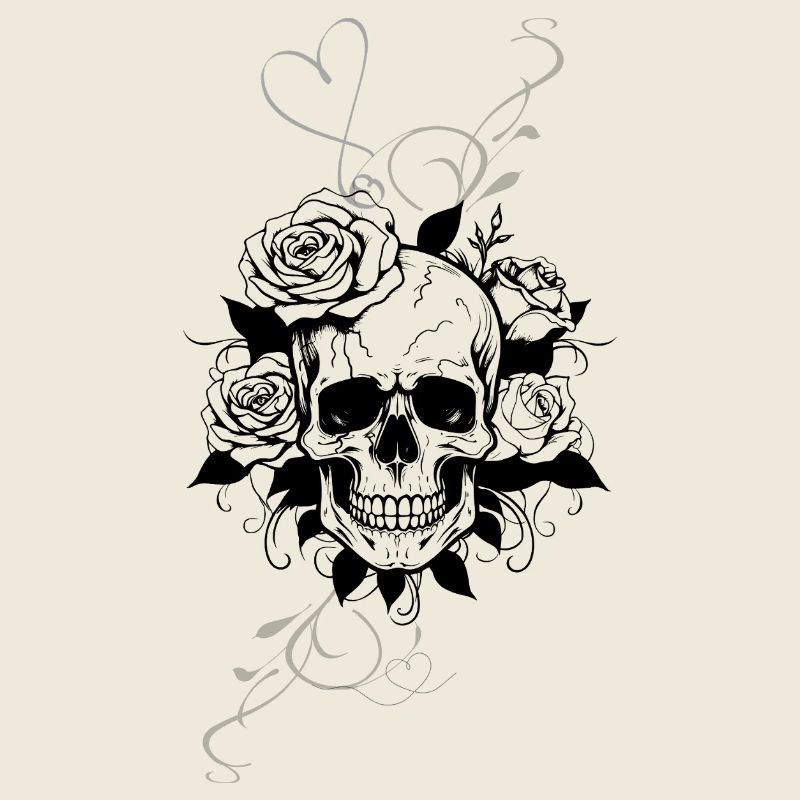 Minimalist Heart Line Drawing with Skull
