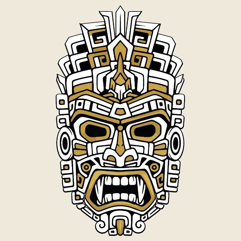 Masque Maya Divin Or et Blanc Totem Antique
