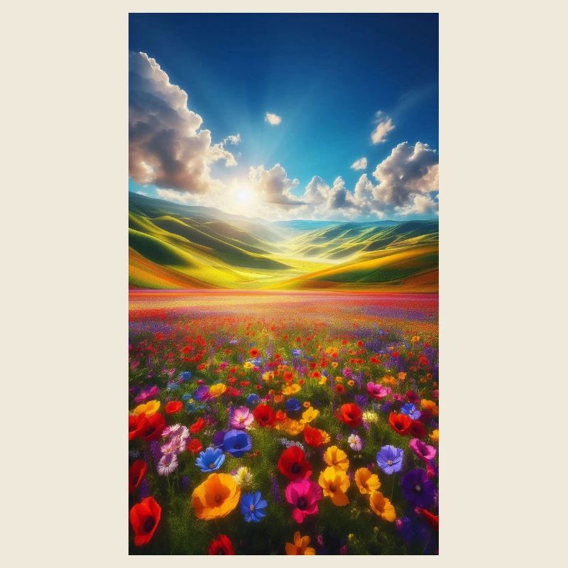 Regenbogenwiese im Sonnenlicht