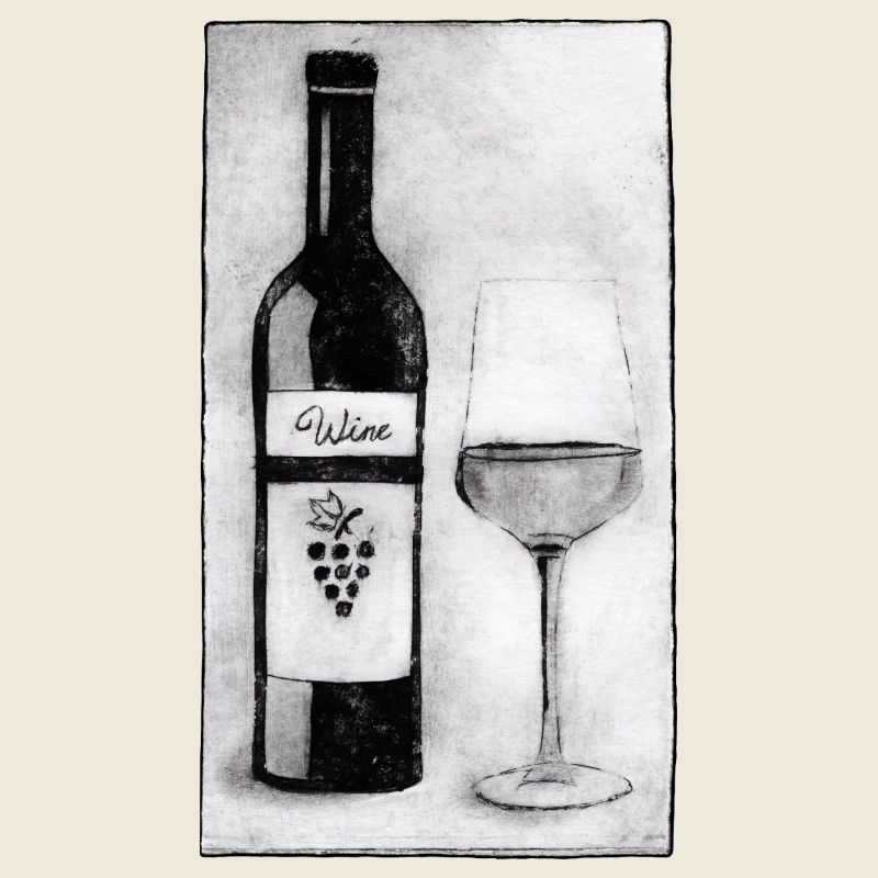 Bouteille de vin avec verre - Gravée à la main imprimable