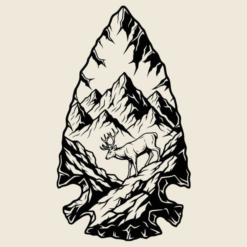 Berglandschaft Hirsch Linienkunst
