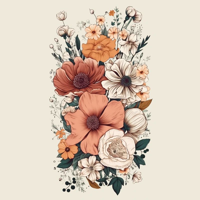 Magnifique pastel d’herbier de fleurs bohèmes