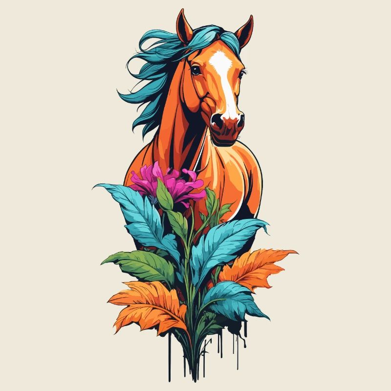 Tête de cheval avec des fleurs