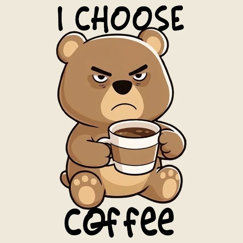 Teddy with Coffee Cup – I Choose Coffee Cartoon
