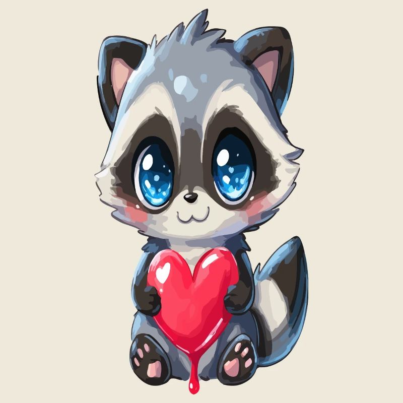 Cute Raccoon Holding Heart