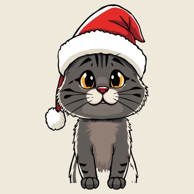 Cute Winter Cat with Santa Hat