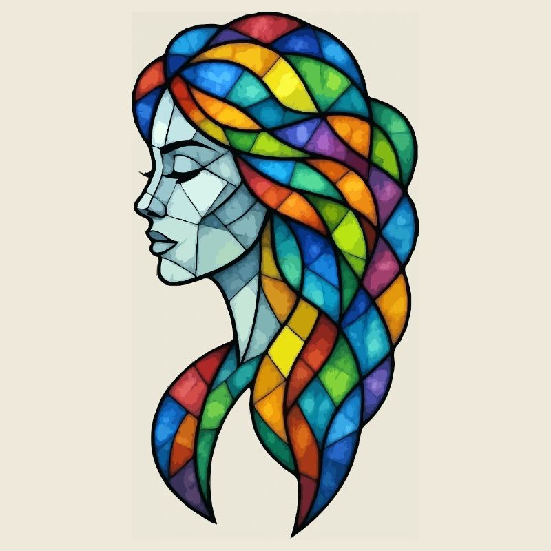 Bunte Buntglasfrau