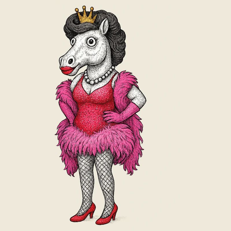 Diva jument royale en plumes roses