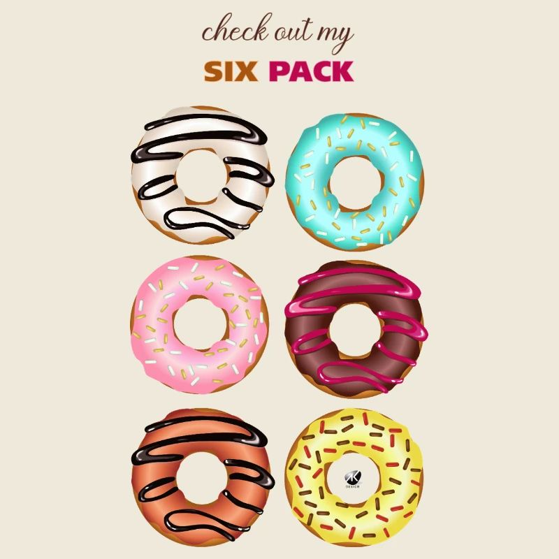Sechs glasierte Donuts Abbildung mit Inschrift