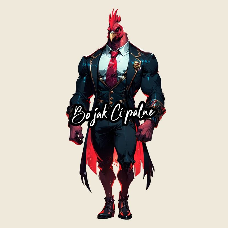Rooster in a suit: strong style