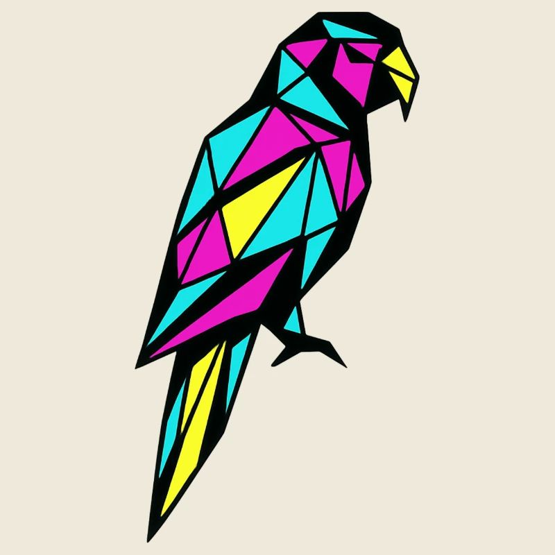 Geometrischer Papagei Low-Poly CMYK-Vogel