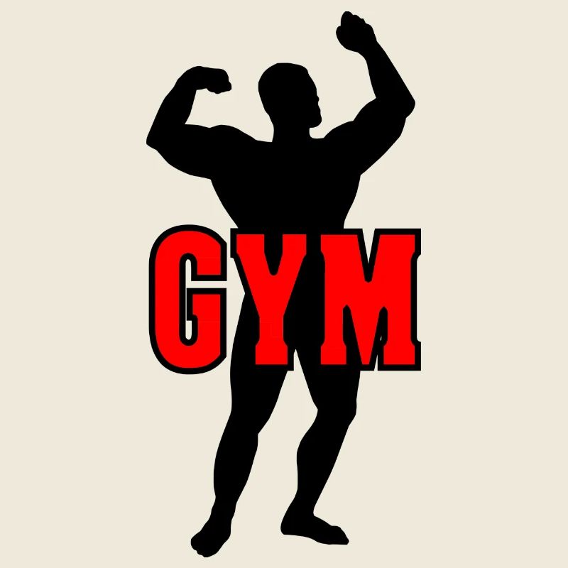 Bodybuilder-Schattenbild mit rotem Text "GYM