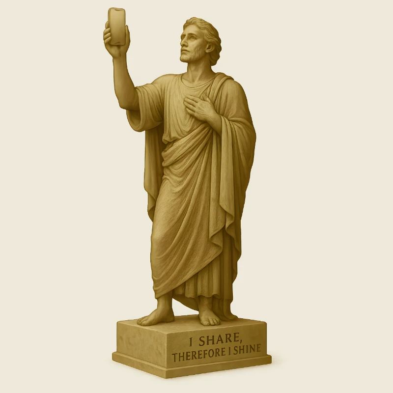 Statue de philosophe antique avec citation