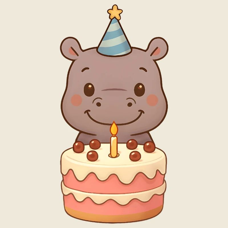 Petit hippopotame avec gâteau d’anniversaire