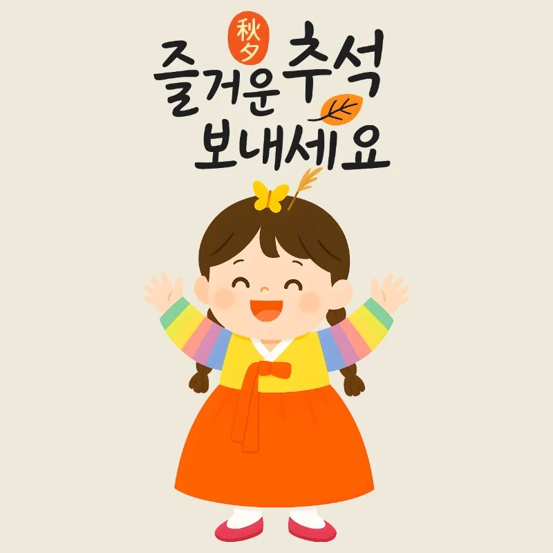 Happy Chuseok Gruß mit einem süßen Mädchen in Hanbok