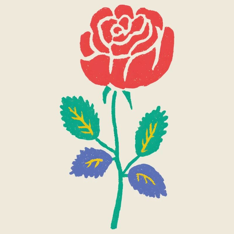 Rose rouge avec tige sarcelle