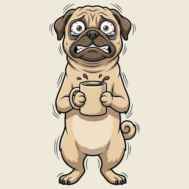 Mops Kaffee Koffein Hund stressige Mama Montag