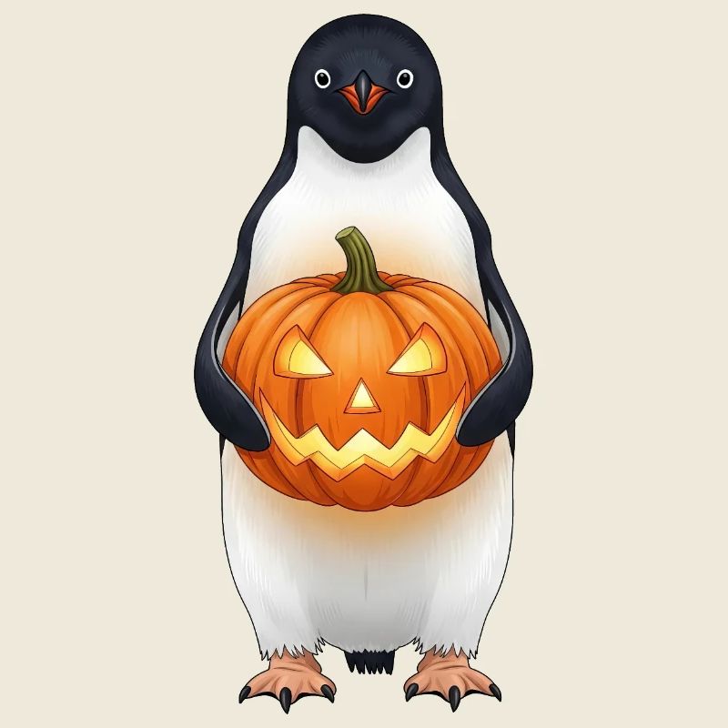 Cute Halloween Penguin with Pumpkin Cartoon Fun