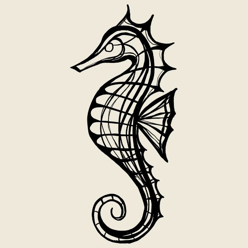Seepferdchen – Line Art in Schwarz-Weiss