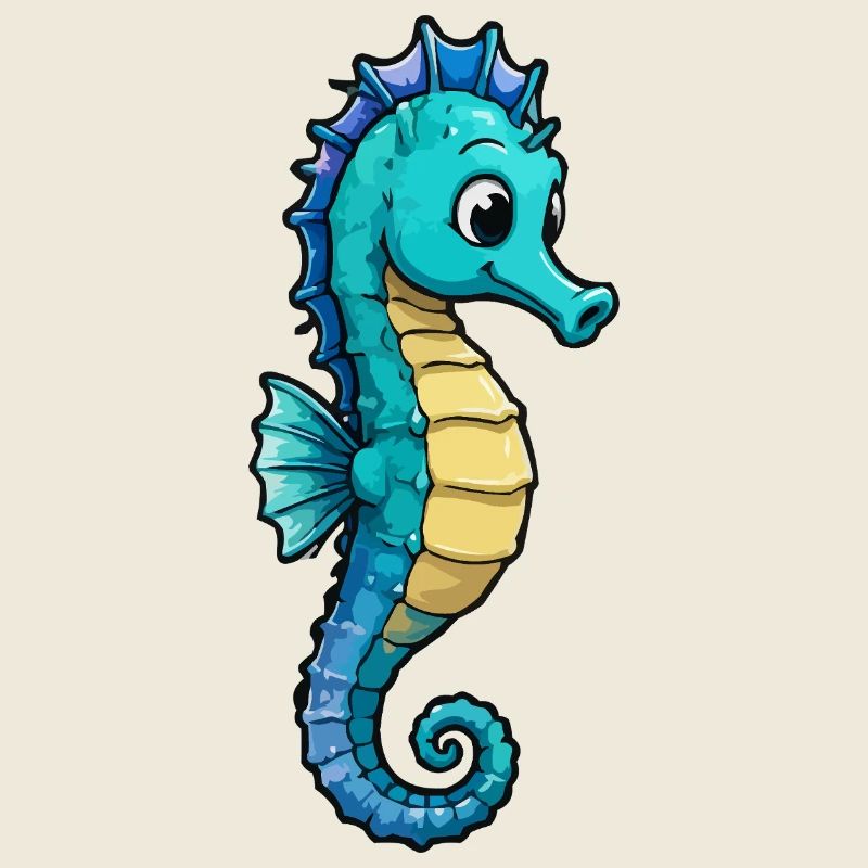 Dessin animé de l’hippocampe turquoise