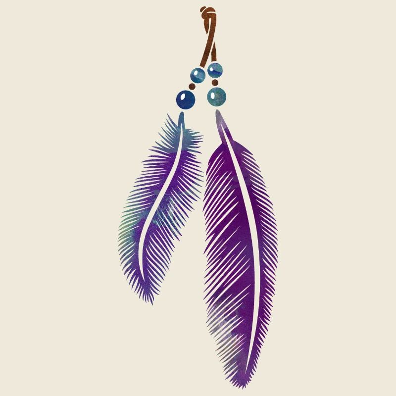 Feathers on a band with pearls, watercolor style.