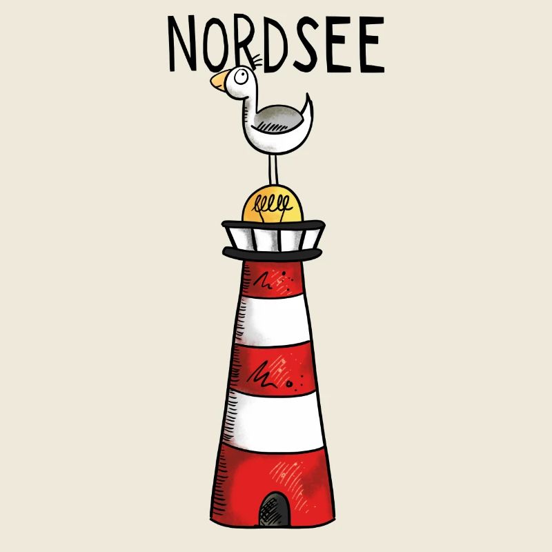Nordsee Leuchtturm - Möwe - Comic - Geschenk