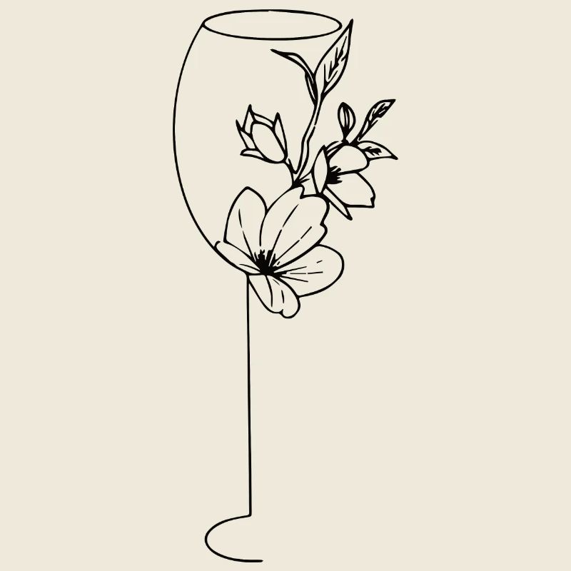 Wine Glass Wine Flowers Drawing Gift