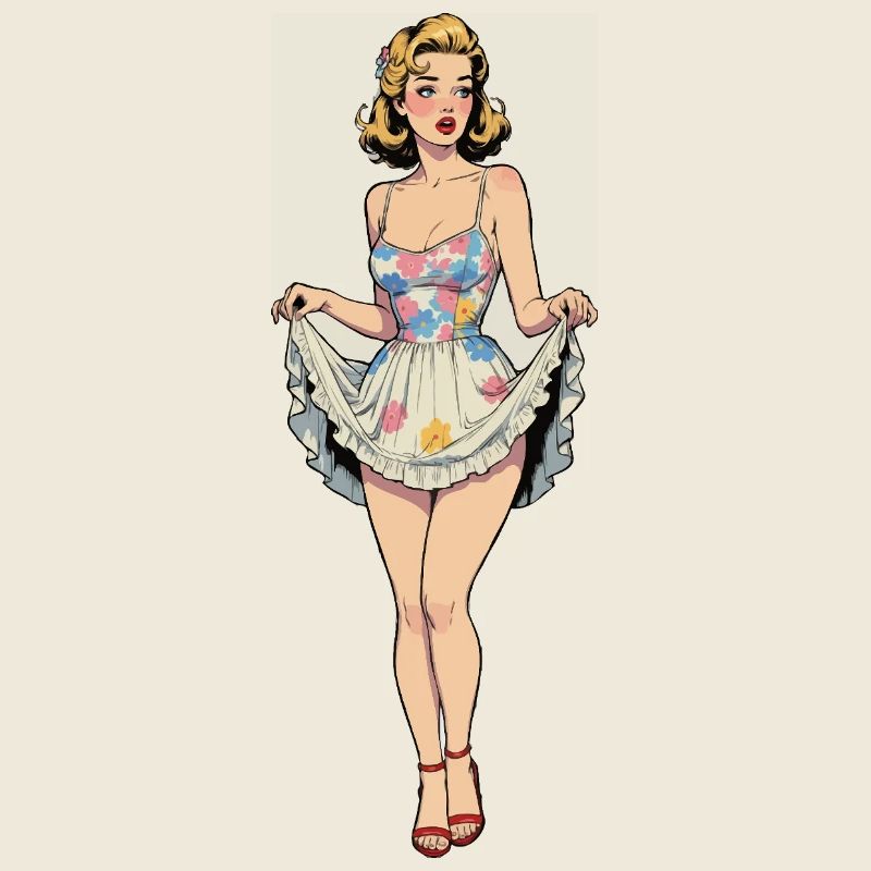 Pin-up-Mädchen im Sommerkleid