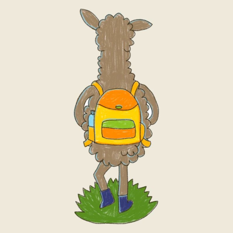 Lama avec sac à dos coloré