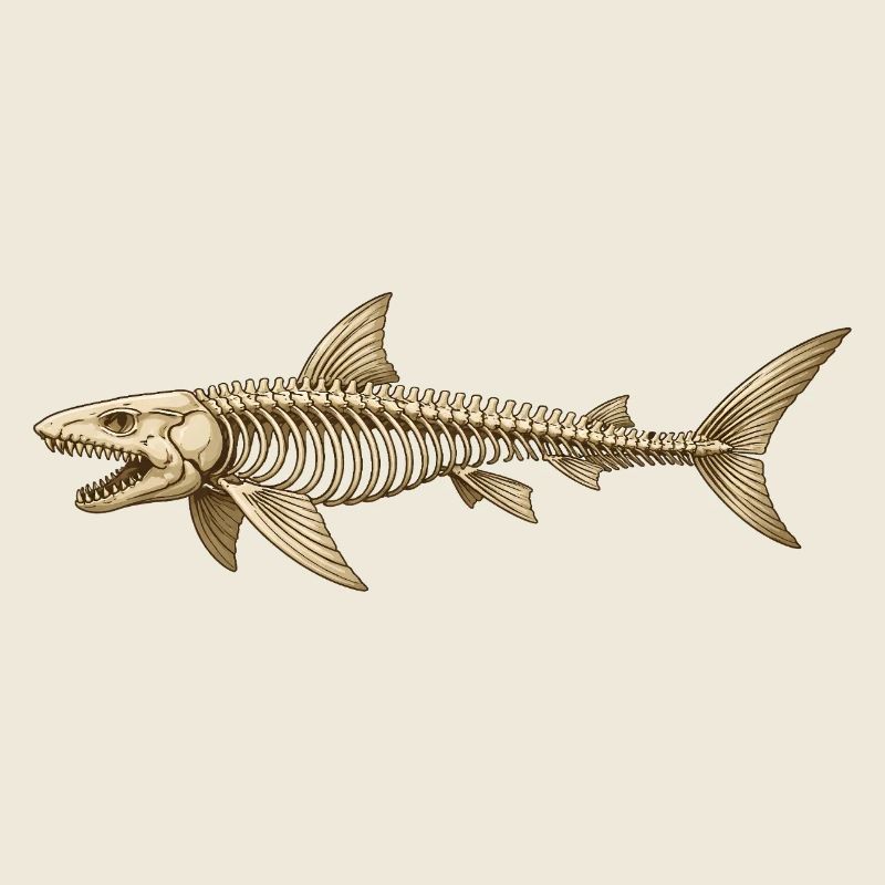 Angler Shark Skeleton Fossil Ocean Motif
